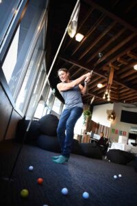 Jason from iChoice playing indoor golf