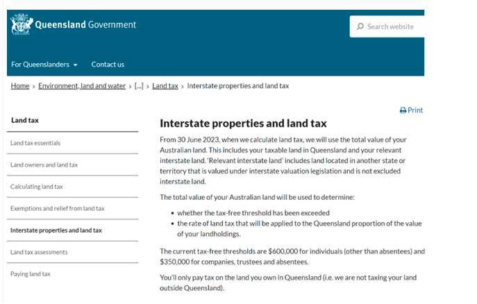 interstate properties and land tax screenshot